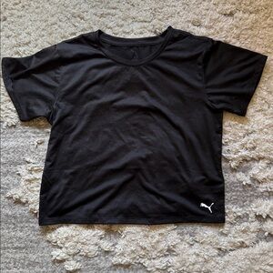 Puma Black Short Sleeve Kids Tee with White Logo